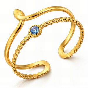 Gold Plated Stainless Steel Adjustable CZ Open Wrap Ring